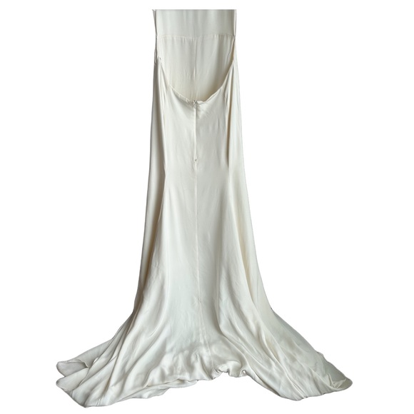 Sarah Seven Kir Wedding Dress Short Sleeve Open Back Train Size 16 Tailored - Picture 5 of 16